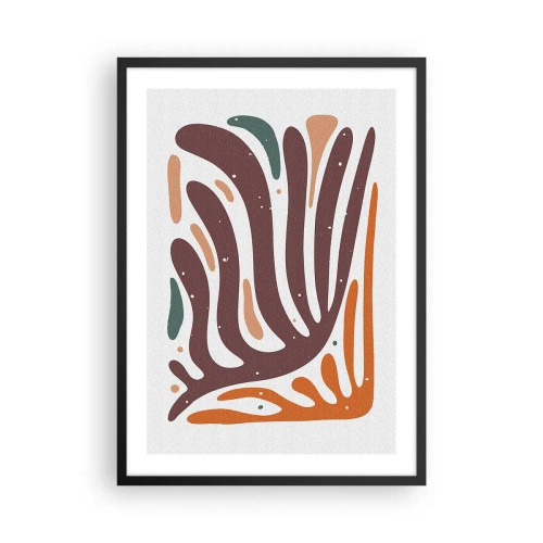 Poszter fehér keretben - Organikus absztrakció meleg barna és narancssárga árnyalatokban - 50x70cm - Sugárzó organikus kompozíció - Modern fali dekoráció nappalihoz és hálószobához ARTTOR