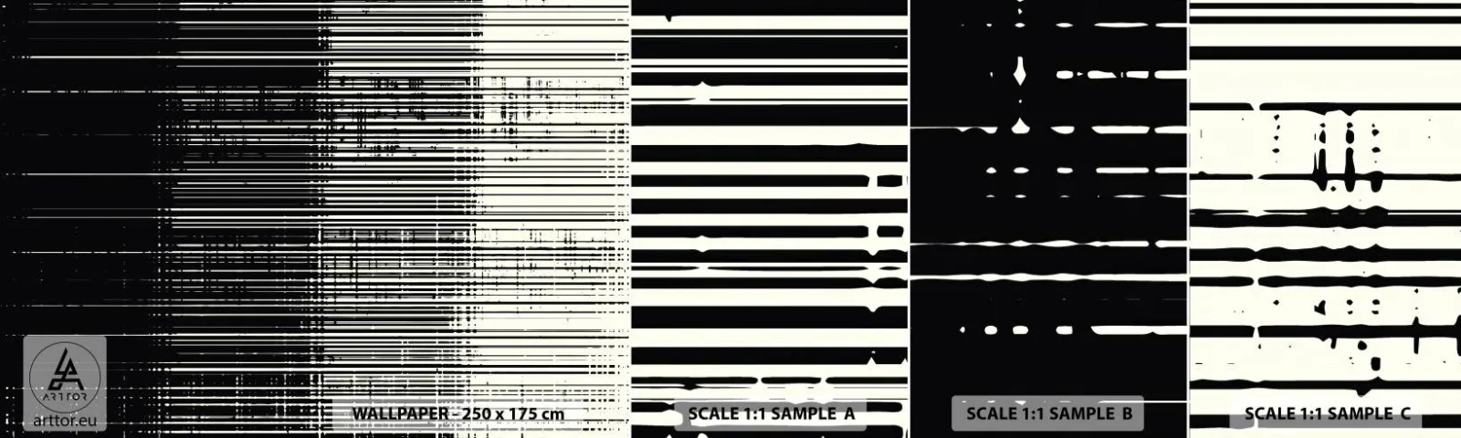 Fotótapéta Minta Standard Eco - Hullámok és rezgések - Fekete és fehér, Vonalkódok, Vonalak - 100x30 cm