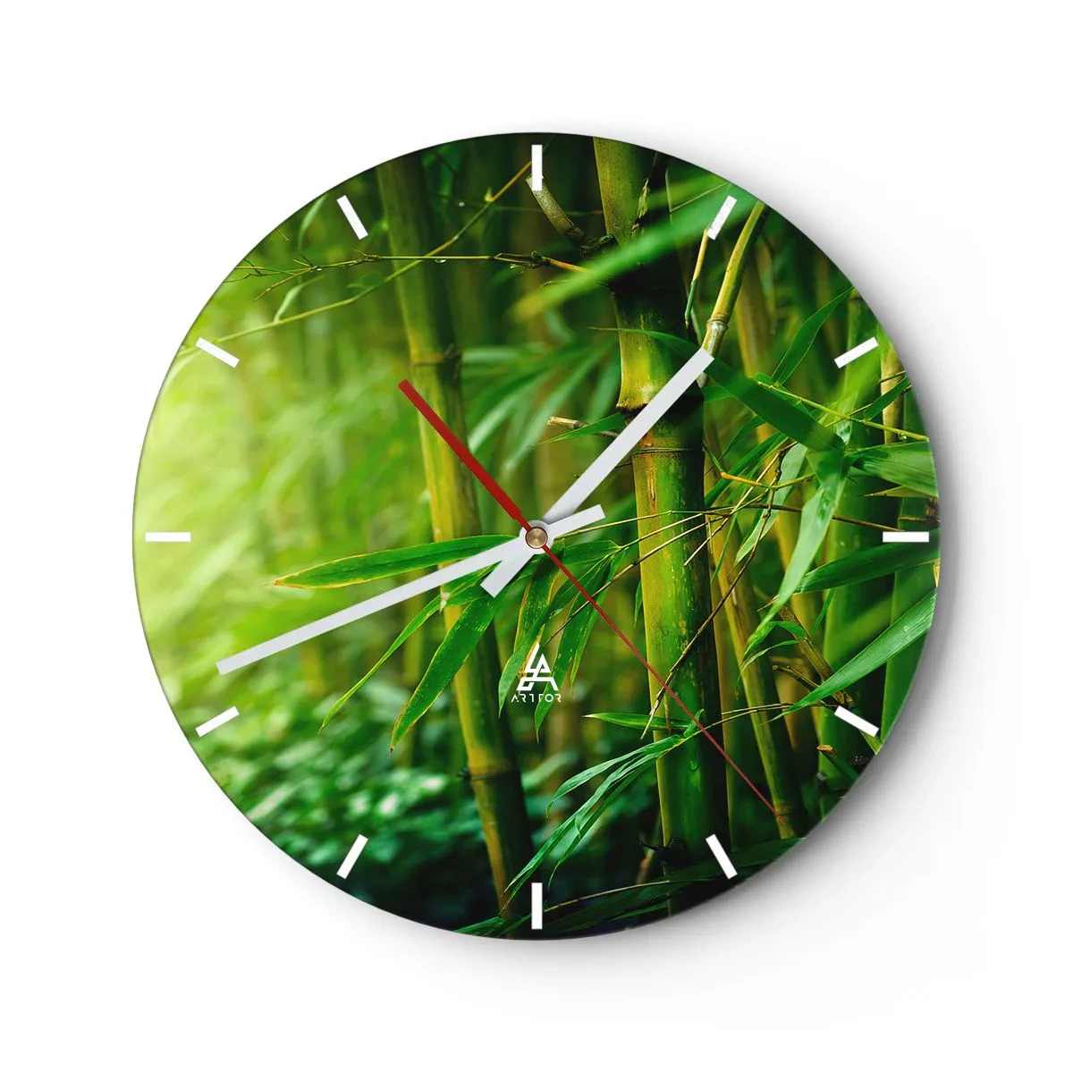 Falióra, Óra - Egy bambuszerdő intenzív zöld árnyalatokban - 30x30cm - Megismerni magát a zöldet - Modern fali dekoráció nappalihoz, konyhához és hálószobához ARTTOR