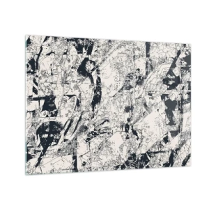 Üveg kép - Fekete-fehér absztrakció dinamikus vonalakkal és textúrákkal - 70x50cm - Az ellentétek egymásba fonódása - Modern fali dekoráció nappalihoz és hálószobához ARTTOR