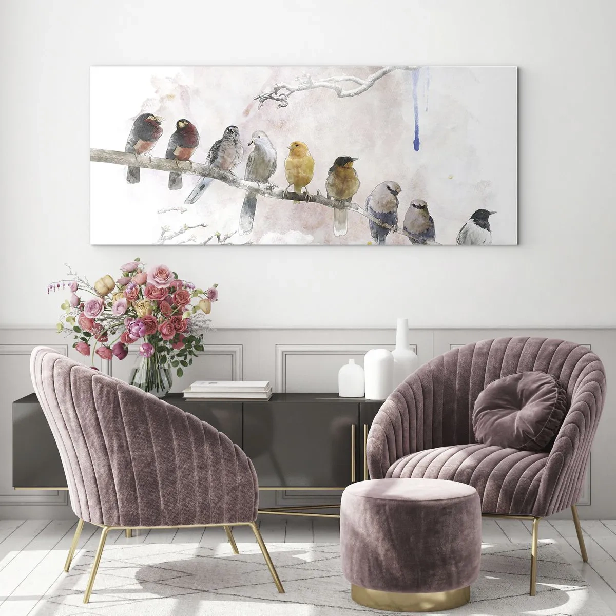 Üveg kép - Szárnyas találkozó - 140x50 cm