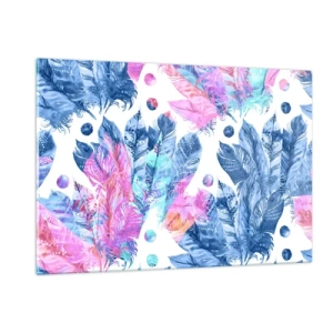 Üveg kép - Rózsaszín és kék tollak - 120x80 cm