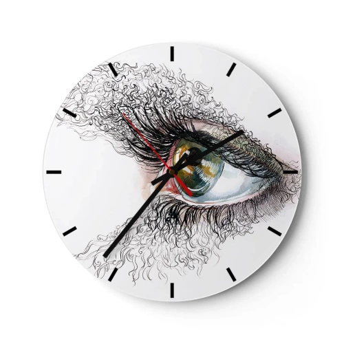 Falióra, Óra - Művészi szemlélet fekete és színes részletekkel - 30x30cm - Nézz egyenesen a lélekbe - Modern fali dekoráció nappalihoz, konyhához és hálószobához ARTTOR