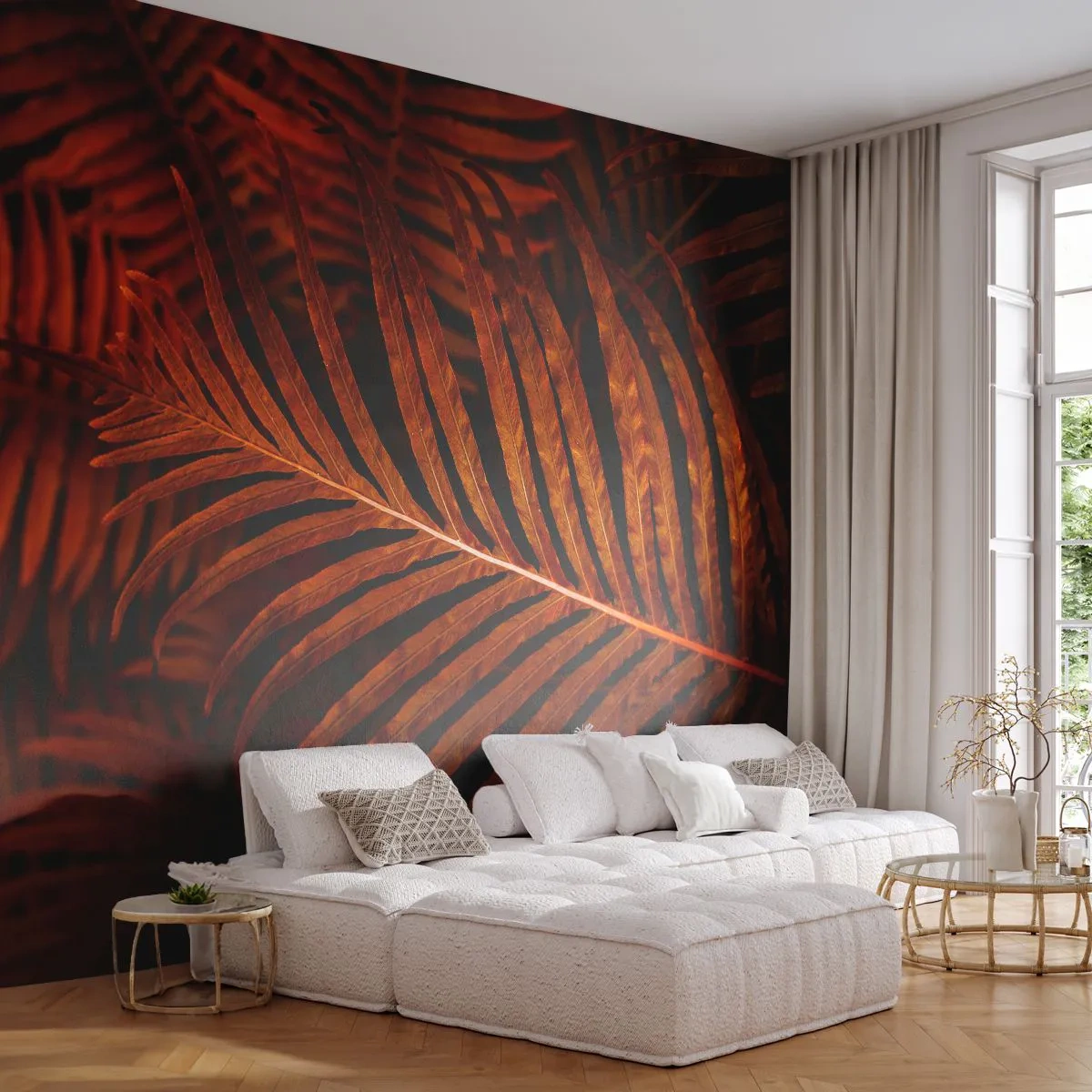 Fotótapéta Premium Canvas - Az élet vörös színe - Absztrakció, Pálmalevelek, Trópusi növény - 100x70 cm