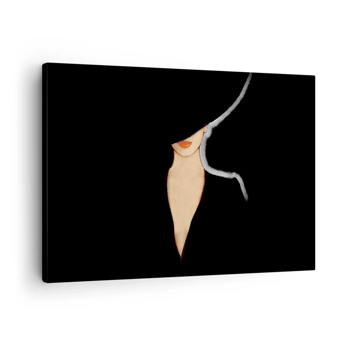 Vászonkép - Sziluettje egy nőnek kalapban, fekete háttéren - 70x50cm - Elegancia és stílus - Modern fali dekoráció nappalihoz és hálószobához ARTTOR