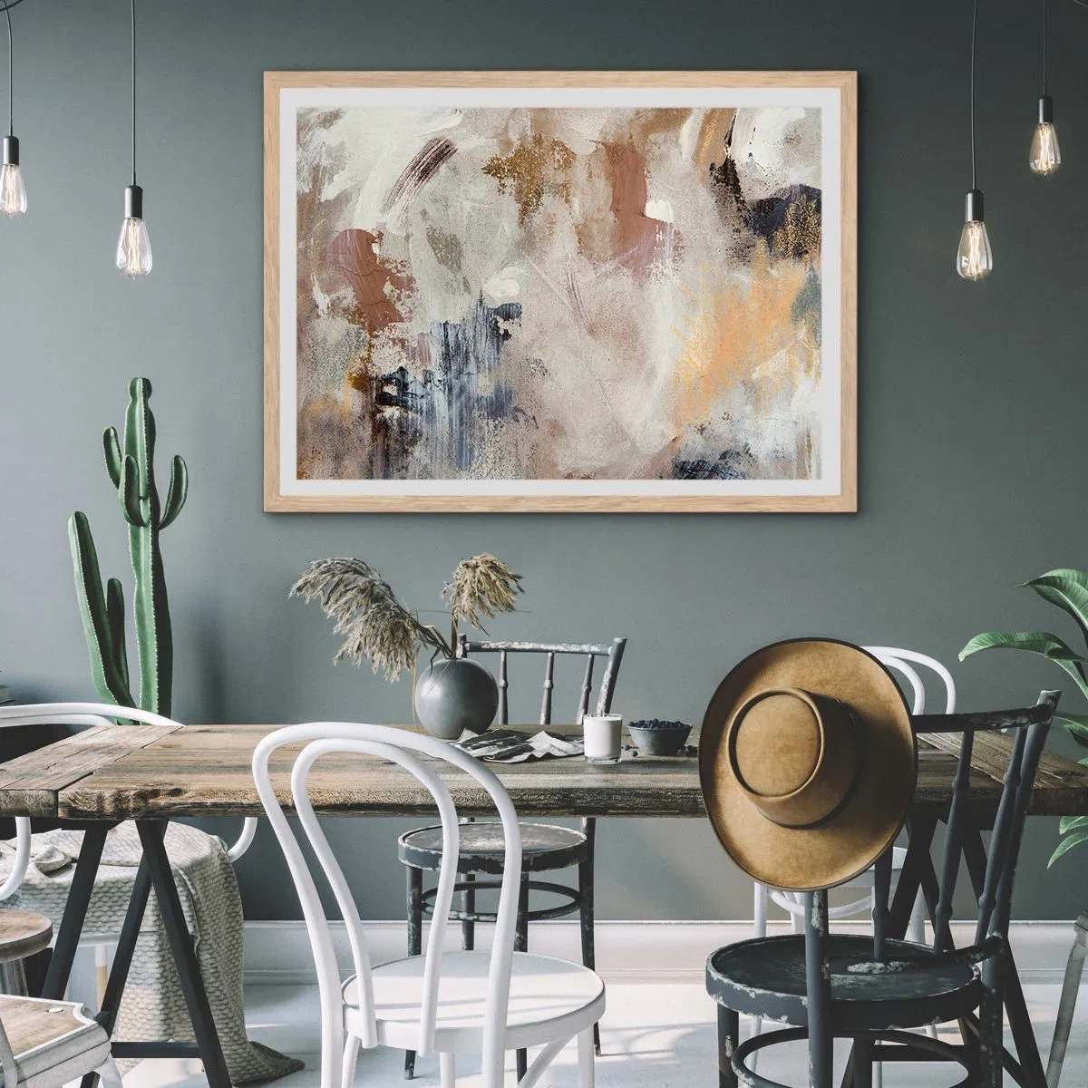 Poszter világos tölgy keretben - Ködös absztrakció - 70x50 cm