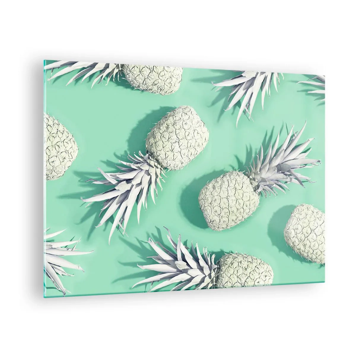 Üveg kép - Fehér ananász menta alapon, művészi kompozícióban - 70x50cm - jól megy a mentával - Modern fali dekoráció nappalihoz és hálószobához ARTTOR