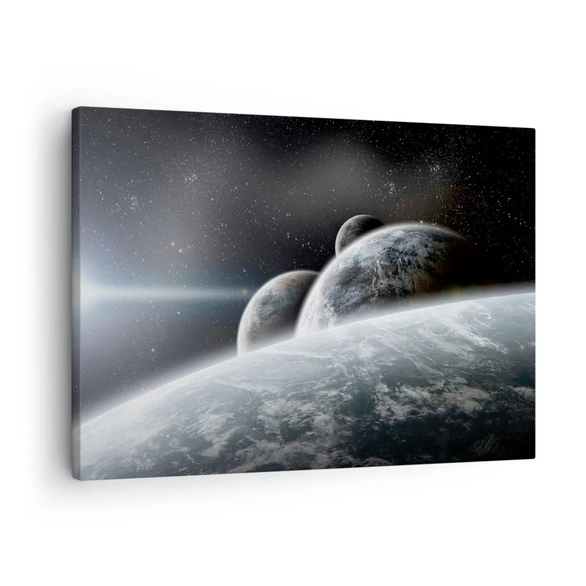 Vászonkép - Bolygók az űrben, a csillagok és galaxisok hátterében - 70x50cm - A szférák kozmikus zenéje - Modern fali dekoráció nappalihoz és hálószobához ARTTOR