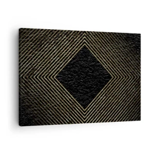 Vászonkép - Fekete háttér arany vonalak geometrikus mintájával - 70x50cm - Geometria glamour stílusban - Modern fali dekoráció nappalihoz és hálószobához ARTTOR