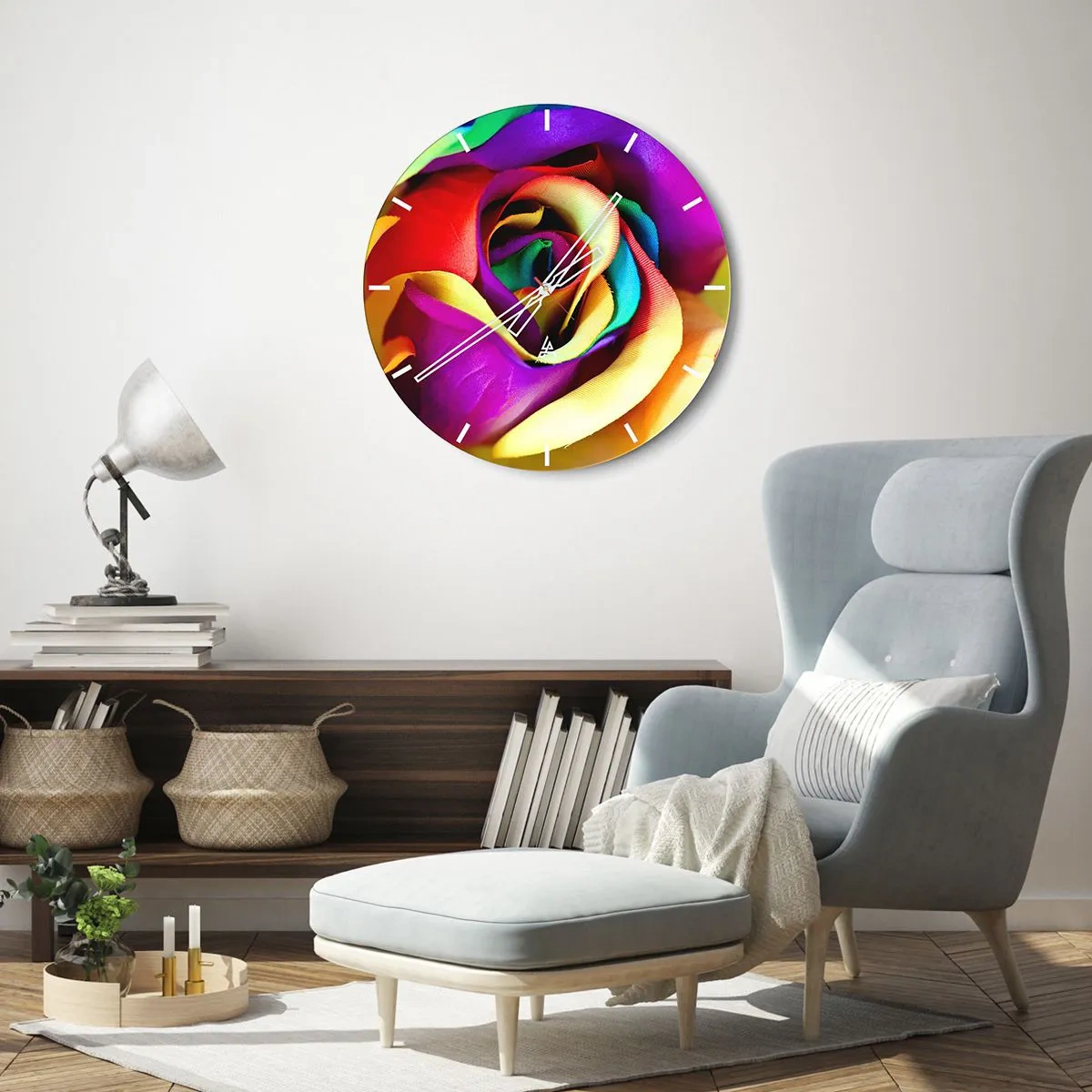 Falióra, Óra - Egy intenzív színű szivárványrózsa közeli képe - 30x30cm - Ez lehetetlen - Modern fali dekoráció nappalihoz, konyhához és hálószobához ARTTOR