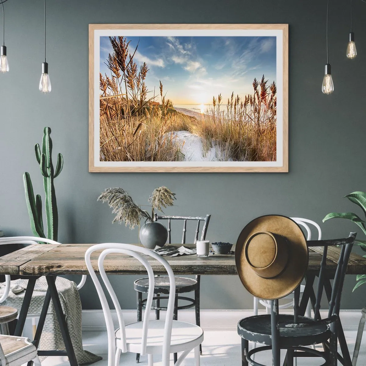 Poszter világos tölgy keretben - Északi strand - 91x61 cm