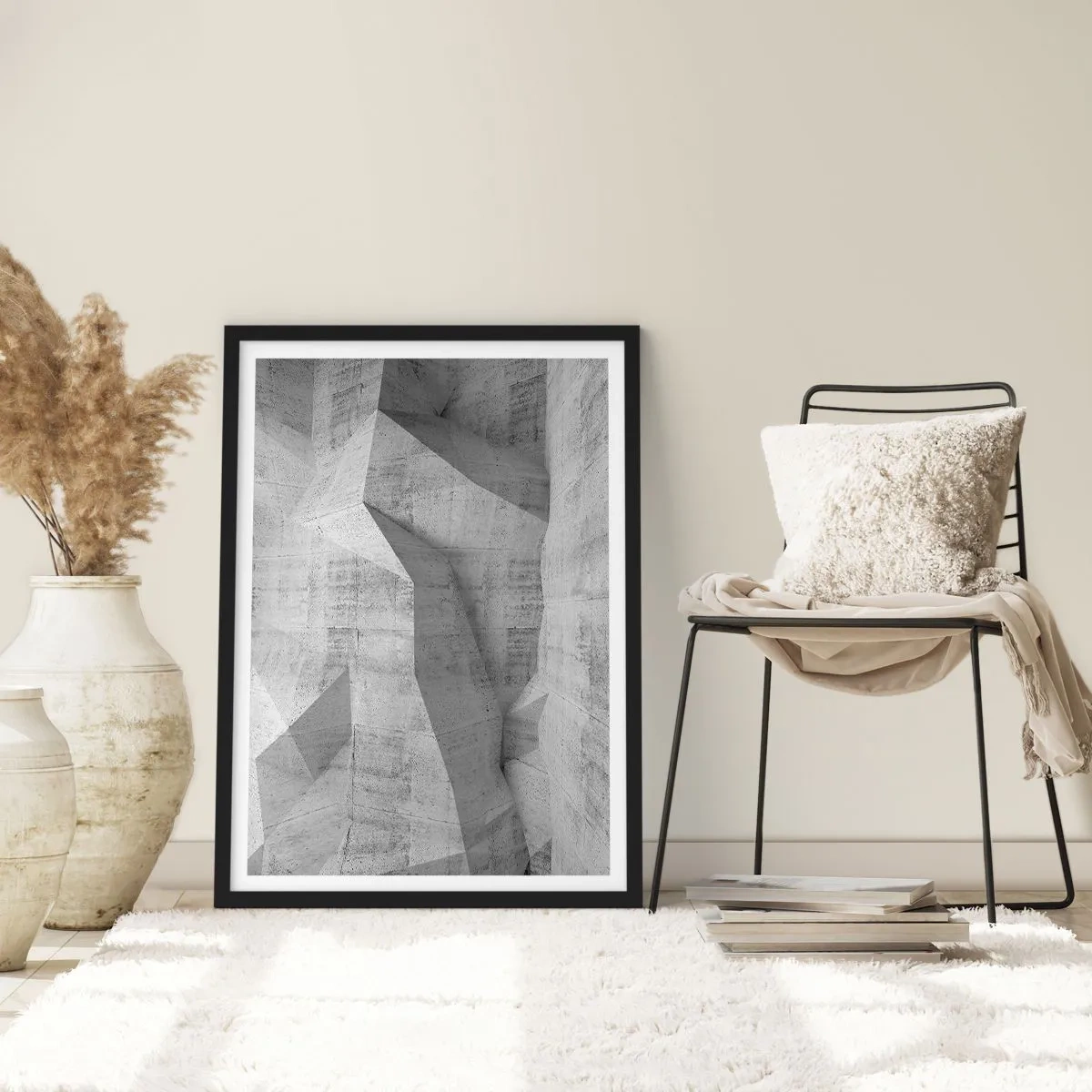 Poszter fehér keretben - Geometriai formák szürke árnyalatokban - 50x70cm - Igazi kihívás - Modern fali dekoráció nappalihoz és hálószobához ARTTOR