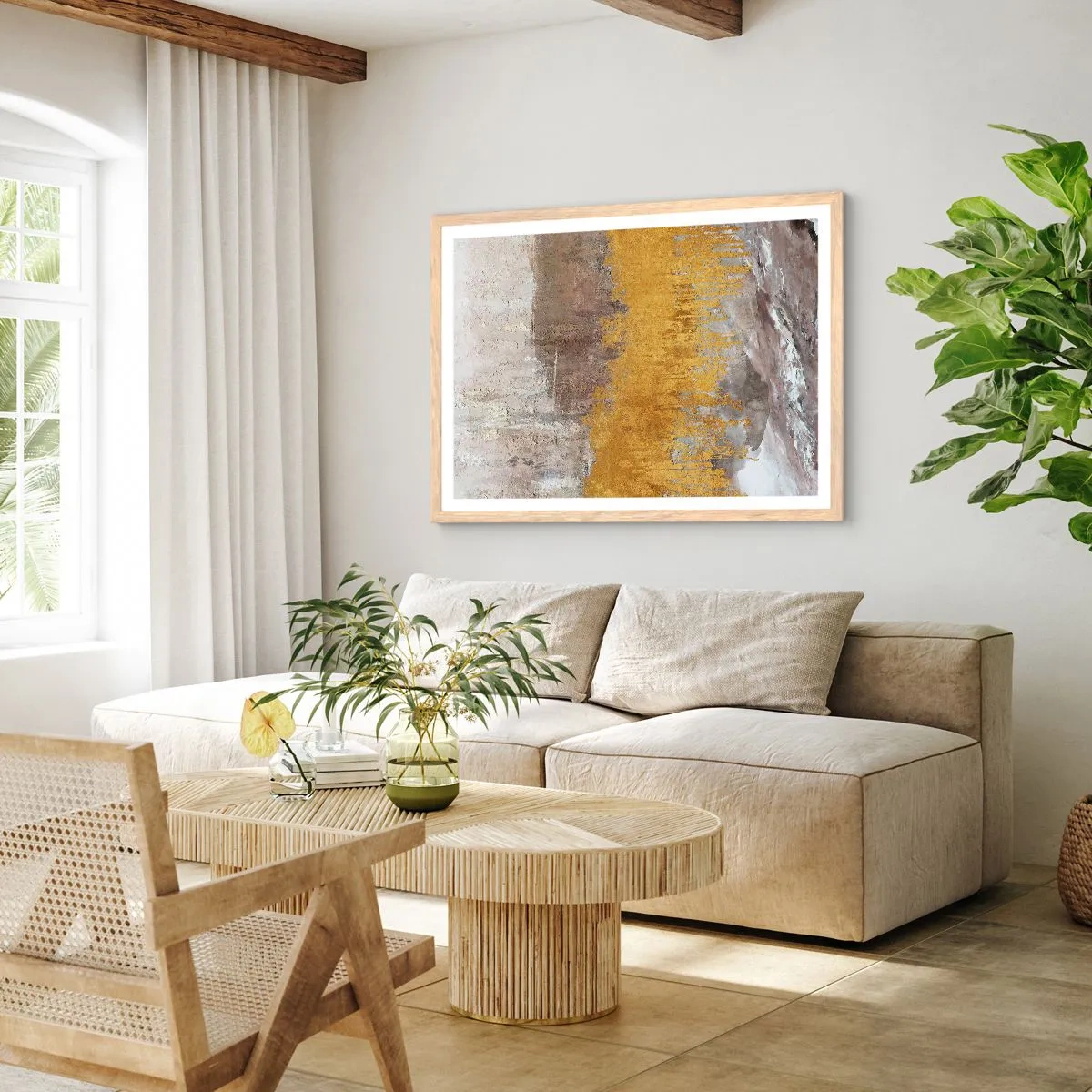 Poszter világos tölgy keretben - Egy aranyszínű fuvallat - 70x50 cm