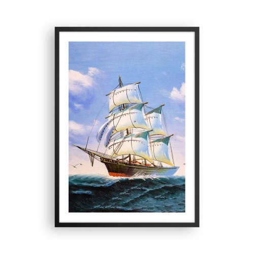 Poszter fehér keretben - Egy vitorlás hajó a tenger ellen, teljes vitorlákkal - 50x70cm - Büszkén a széllel - Modern fali dekoráció nappalihoz és hálószobához ARTTOR