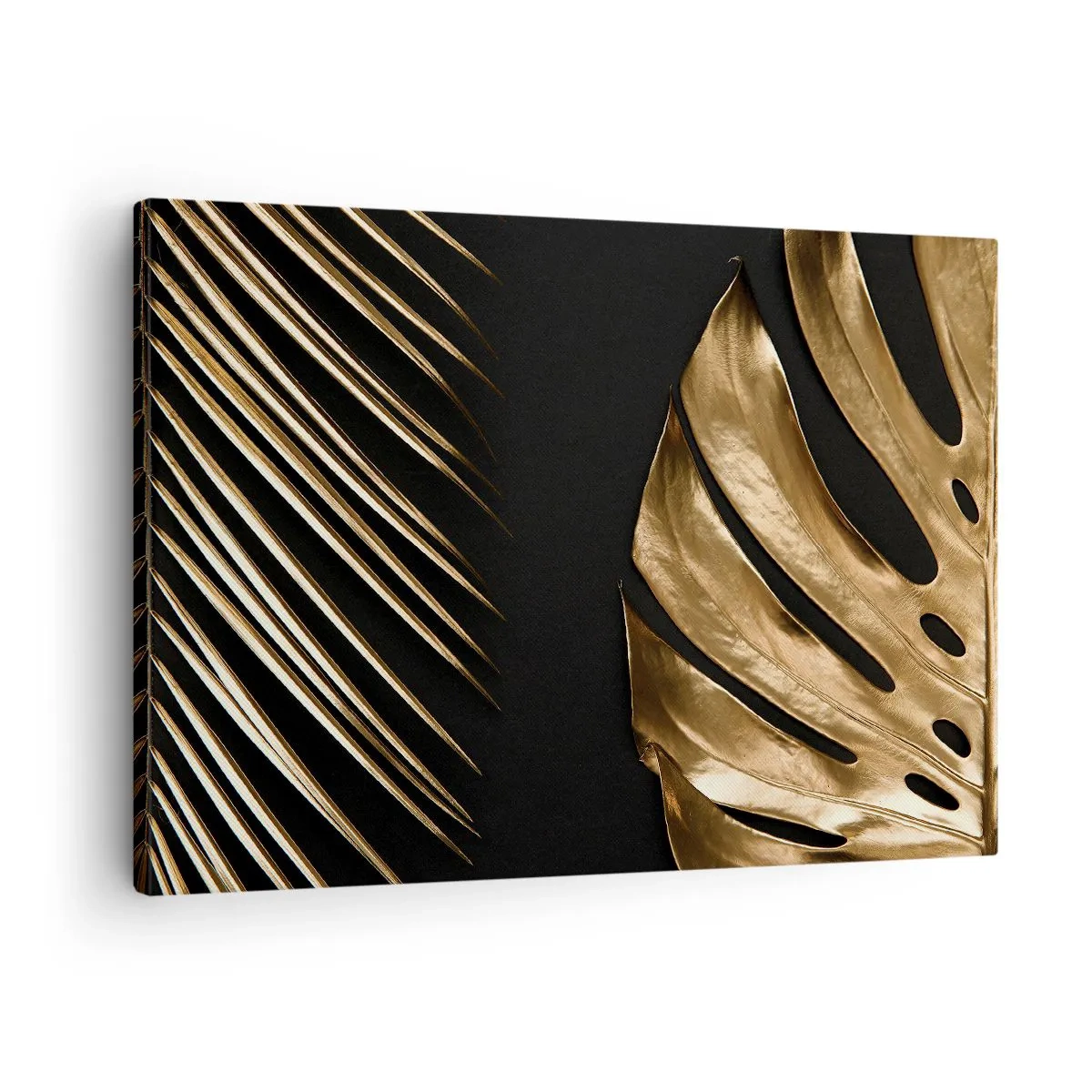 Vászonkép - Arany levelek fekete háttéren - 70x50cm - Más és ugyanolyan drága - Modern fali dekoráció nappalihoz és hálószobához ARTTOR