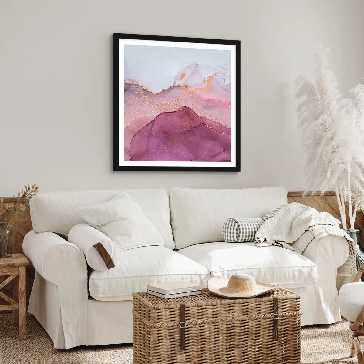 Poszter fehér keretben - Lila és orgonaszínű hullámok - 60x60 cm