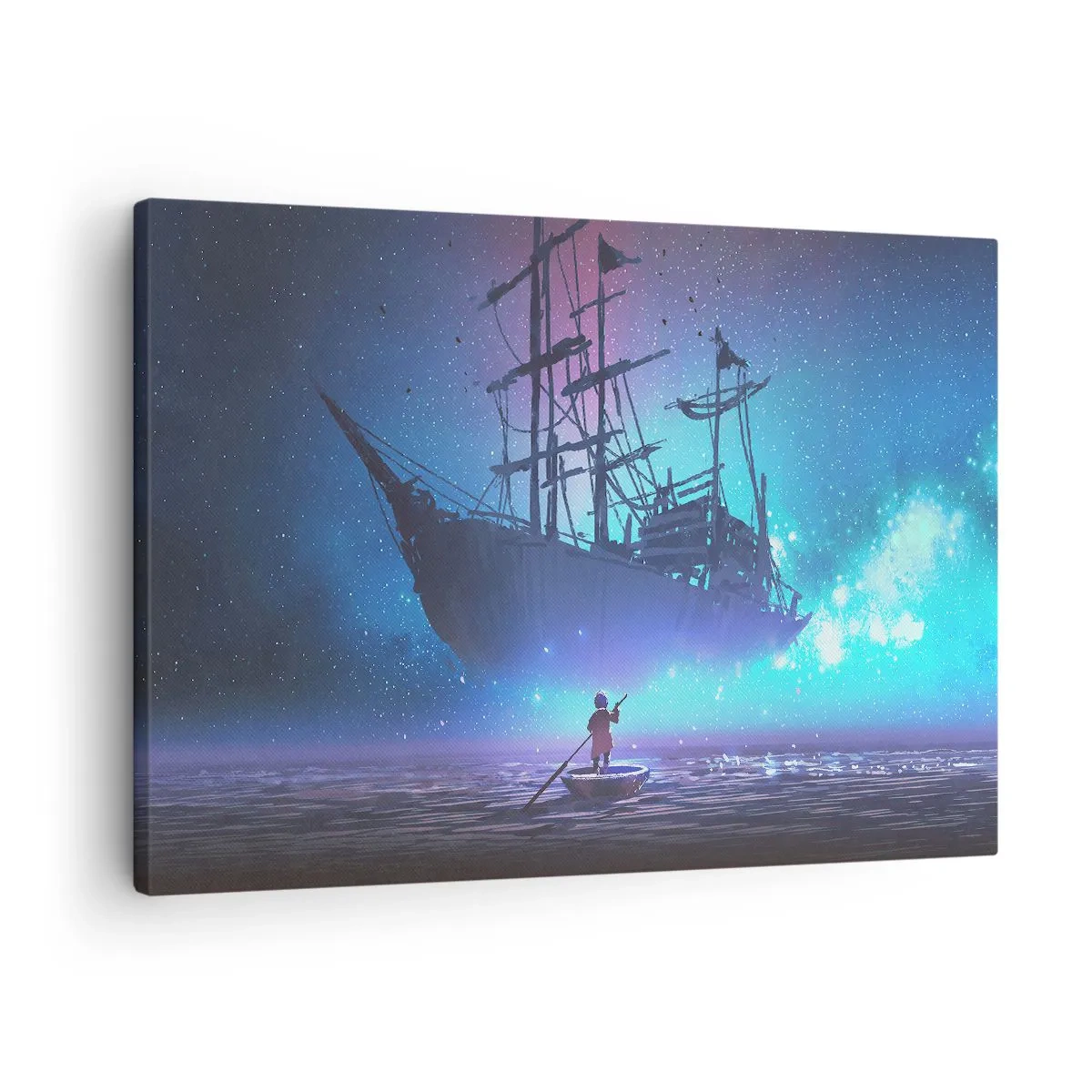Vászonkép - Egy fantasztikus hajó a csillagos égbolton - 70x50cm - Találkozás a tenger mítoszával - Modern fali dekoráció nappalihoz és hálószobához ARTTOR