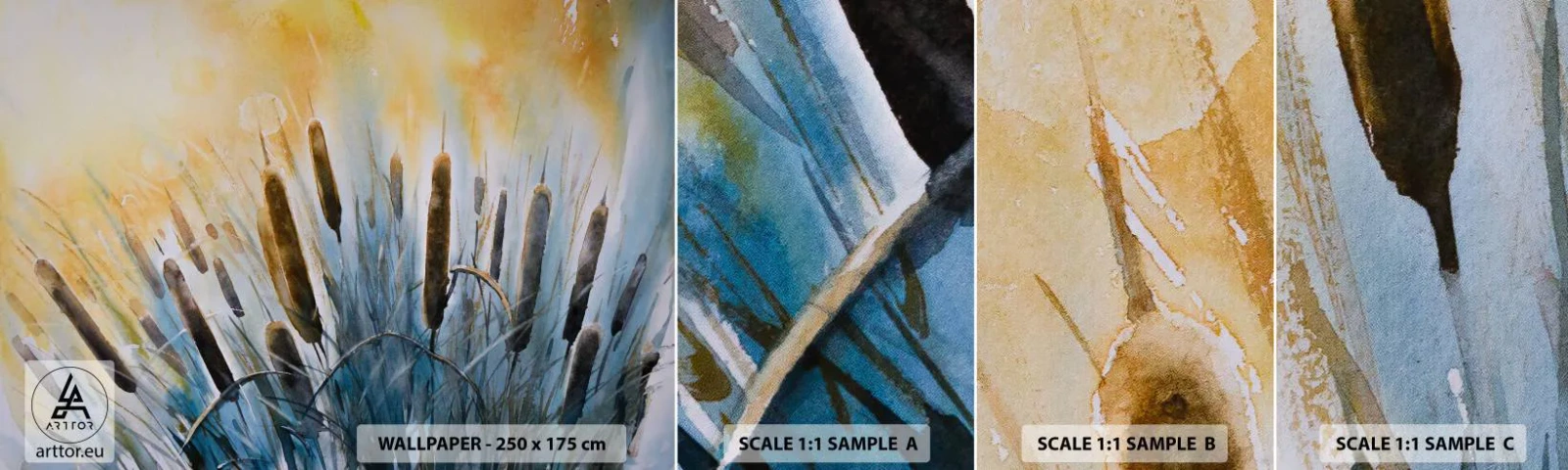 Fotótapéta Minta Standard Eco - A víz hűvössége, a nap melege - Nád, Tájkép, Virágok - 100x30 cm