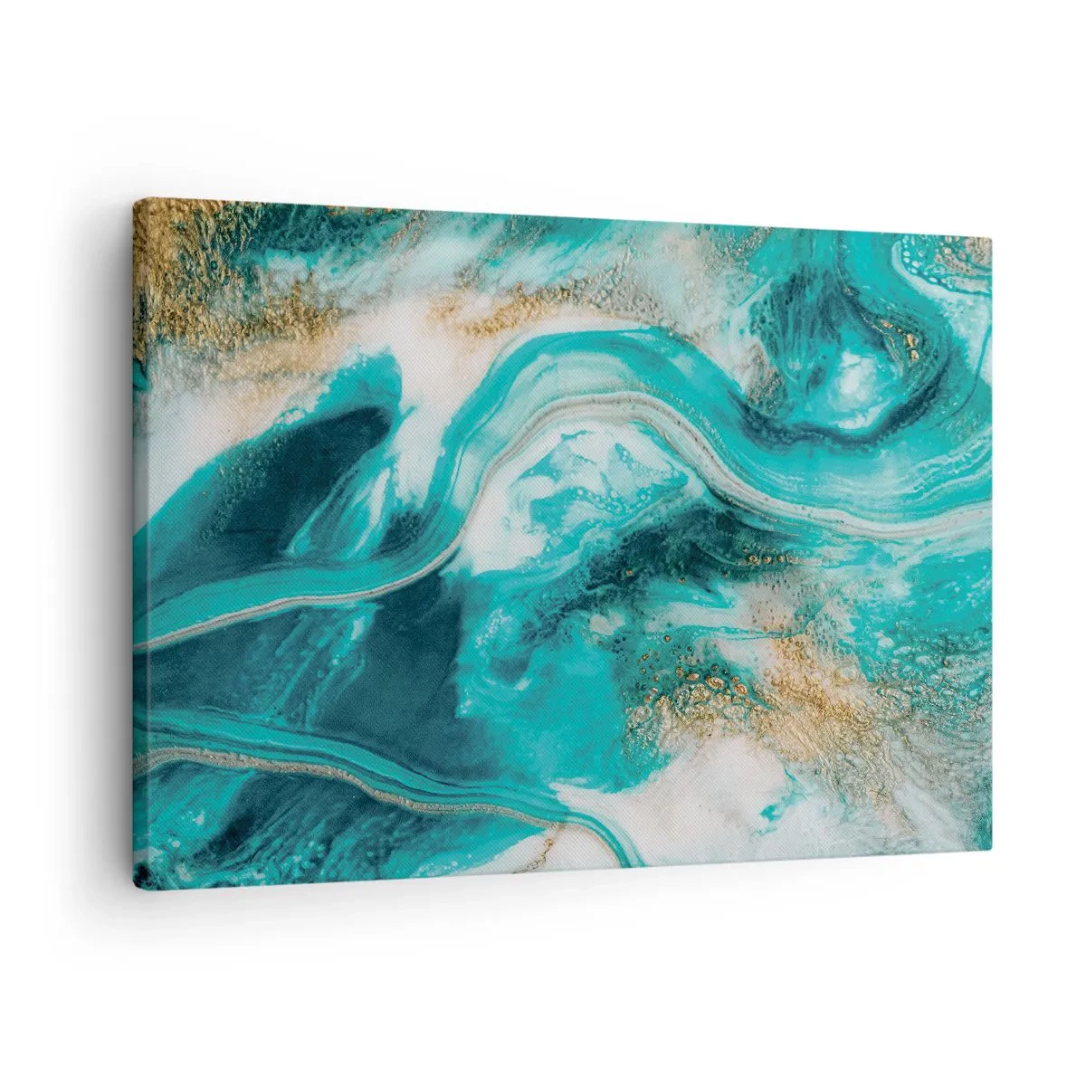 Vászonkép - Türkiz absztrakció fehér és arany díszítéssel - 70x50cm - Az arany folyó - Modern fali dekoráció nappalihoz és hálószobához ARTTOR
