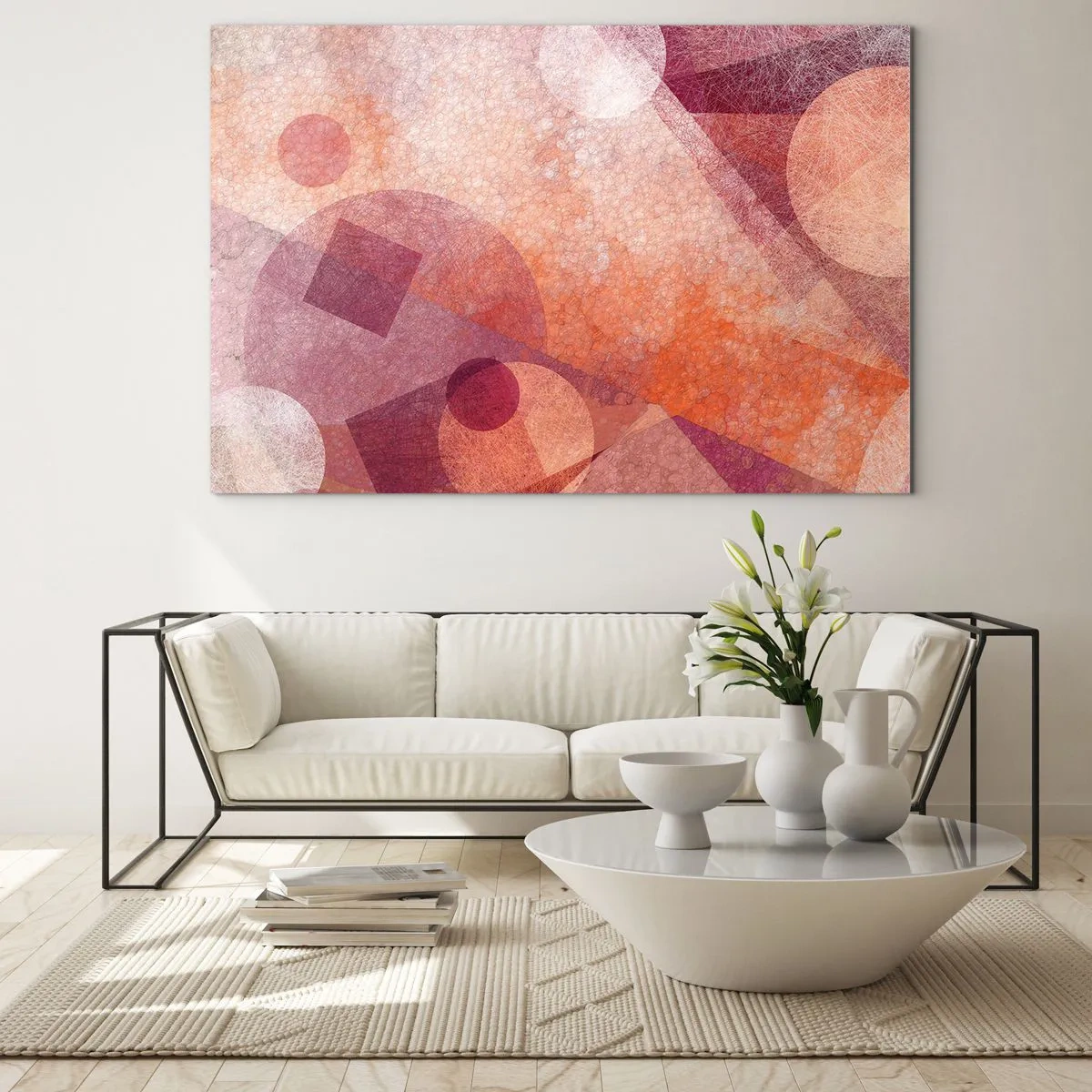 Üveg kép - Geometriai transzformációk rózsaszínben - 100x70 cm