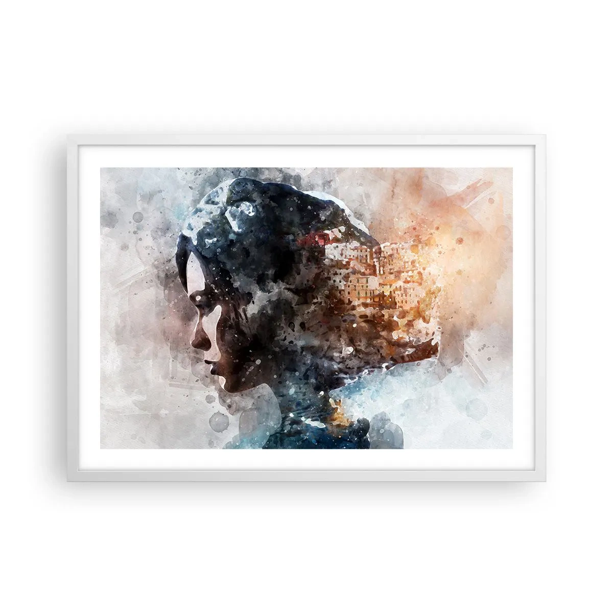 Poszter fekete keretben - Történet egy lányról, várossal a háttérben - 70x50 cm