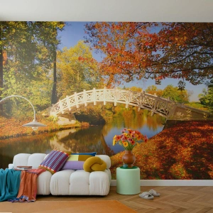 Fotótapéta Premium Sand - A sóhajok fehér hídján - Tájkép, Park, Fa híd - 350x256 cm