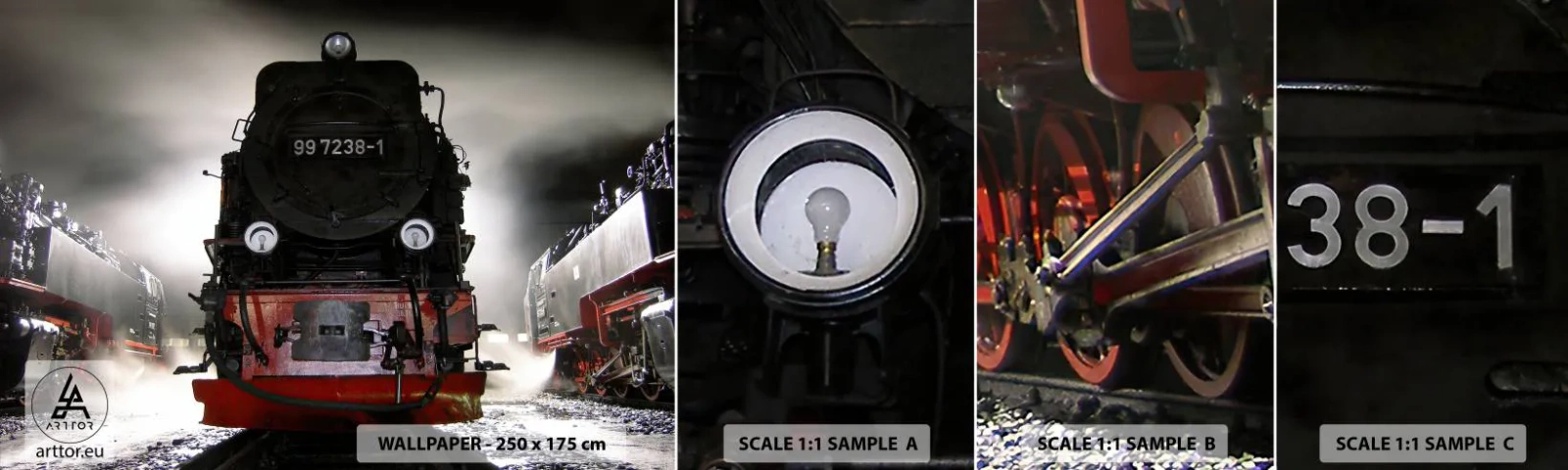 Fotótapéta Minta Standard Eco - Áll és zihál, zihál és fúj - Gőzmozdony, Vasútállomás, Autóipari - 100x30 cm