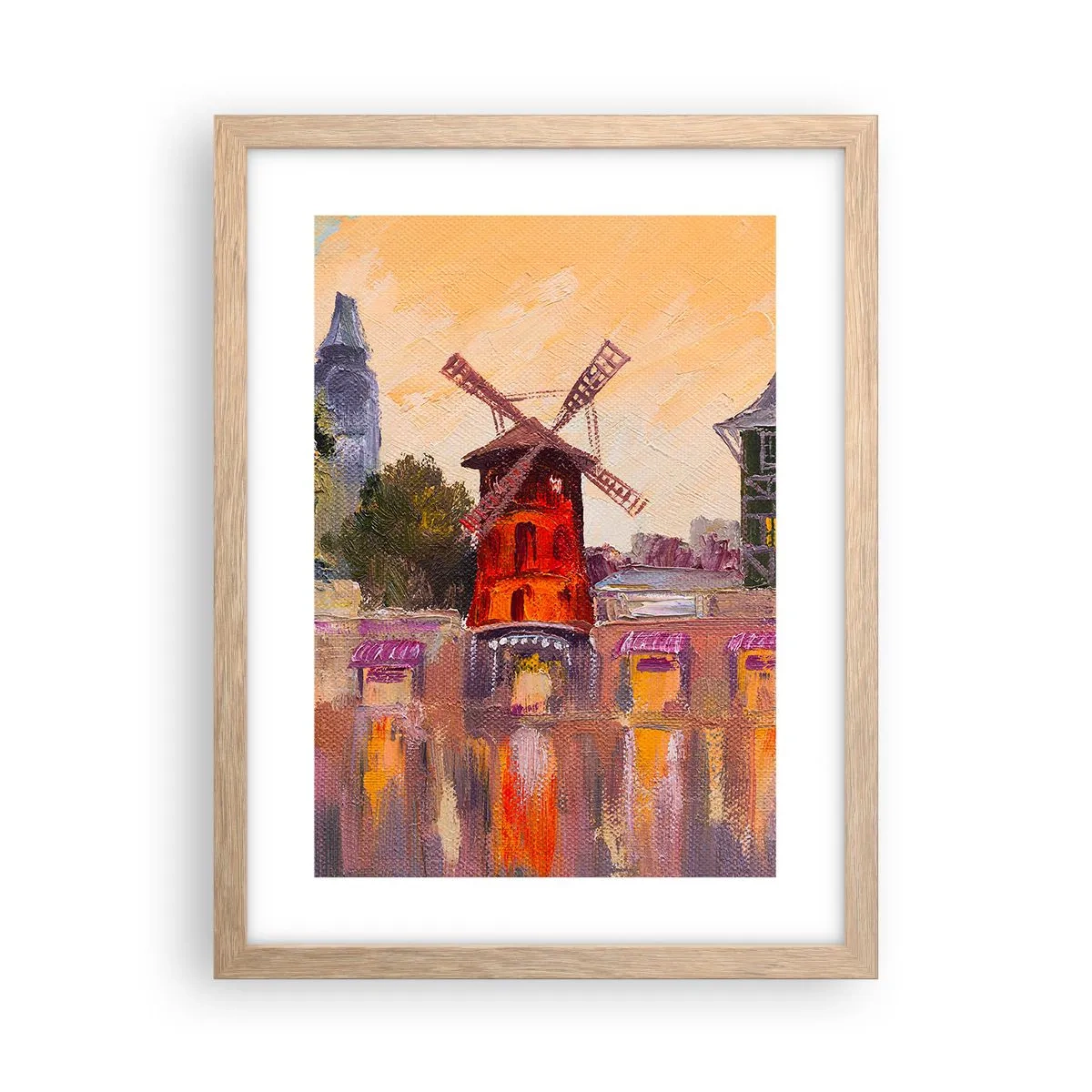 Poszter világos tölgy keretben - Párizsi ikonok - Moulin Rouge - 30x40 cm