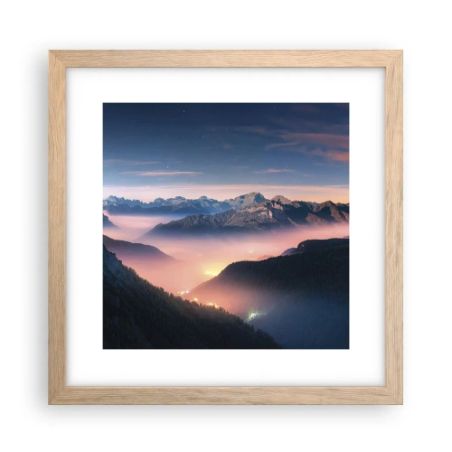 Poszter világos tölgy keretben - Fény a völgyekben - 30x30 cm