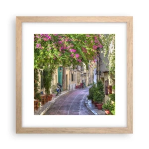 Poszter világos tölgy keretben - Virágzó sikátor - 30x30 cm