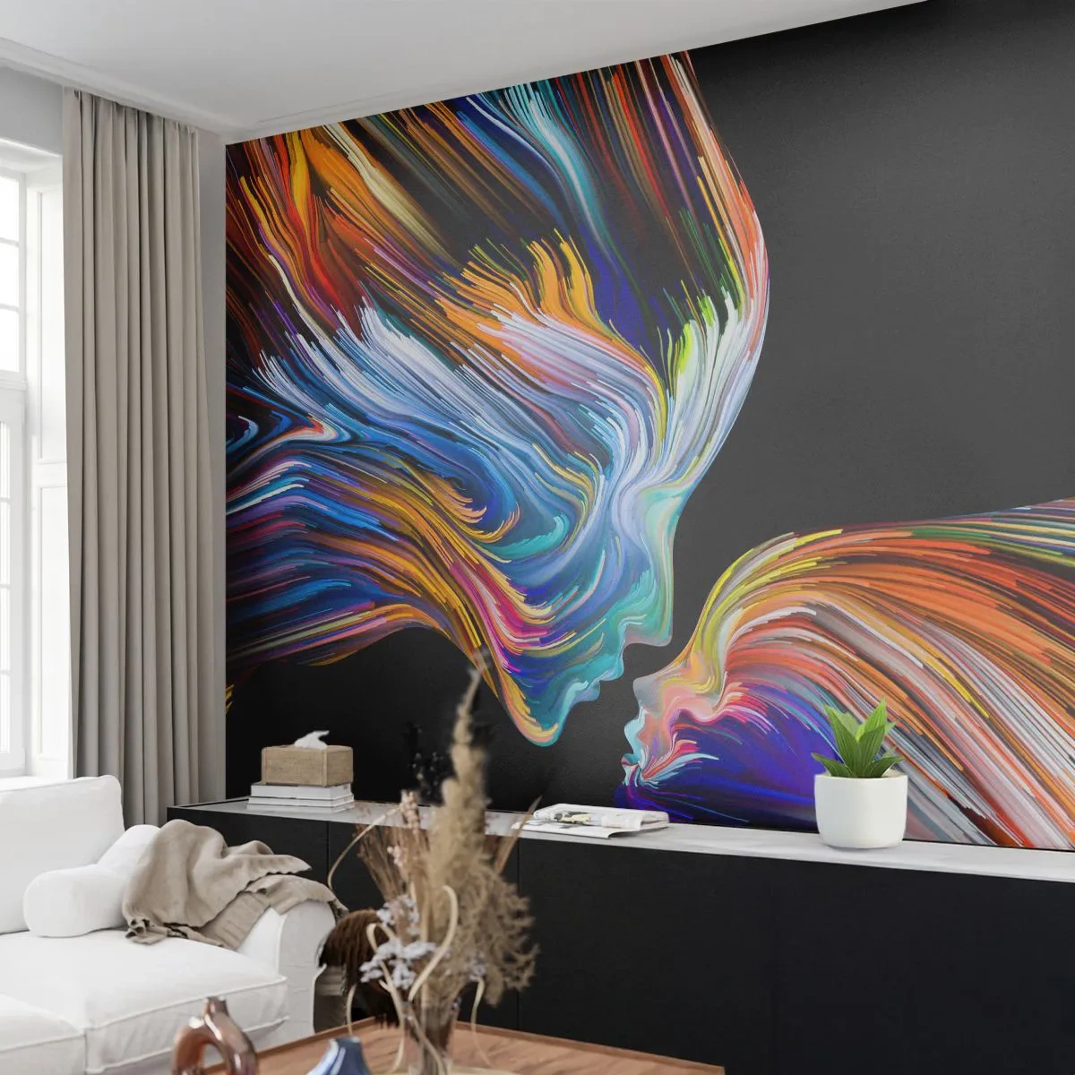 Fotótapéta Premium Canvas - Az energia és a fény fúziója - Absztrakció, Női Arc, Darab - 350x256 cm