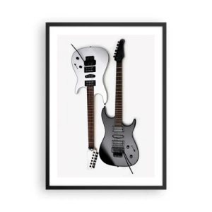 Poszter fehér keretben - Modern elektromos gitárok fehér alapon - 50x70cm - A formák harmóniája - Modern fali dekoráció nappalihoz és hálószobához ARTTOR