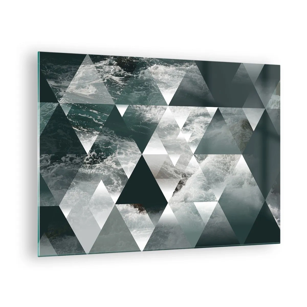 Üveg kép - Háromszögek absztrakt kompozíciója vízhullám motívummal - 70x50cm - Kristály perspektíva - Modern fali dekoráció nappalihoz és hálószobához ARTTOR