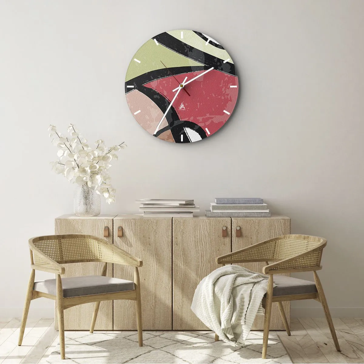Falióra, Óra - Színes absztrakt formák pasztell tónusokban - 30x30cm - Pirouettek a színek között - Modern fali dekoráció nappalihoz, konyhához és hálószobához ARTTOR