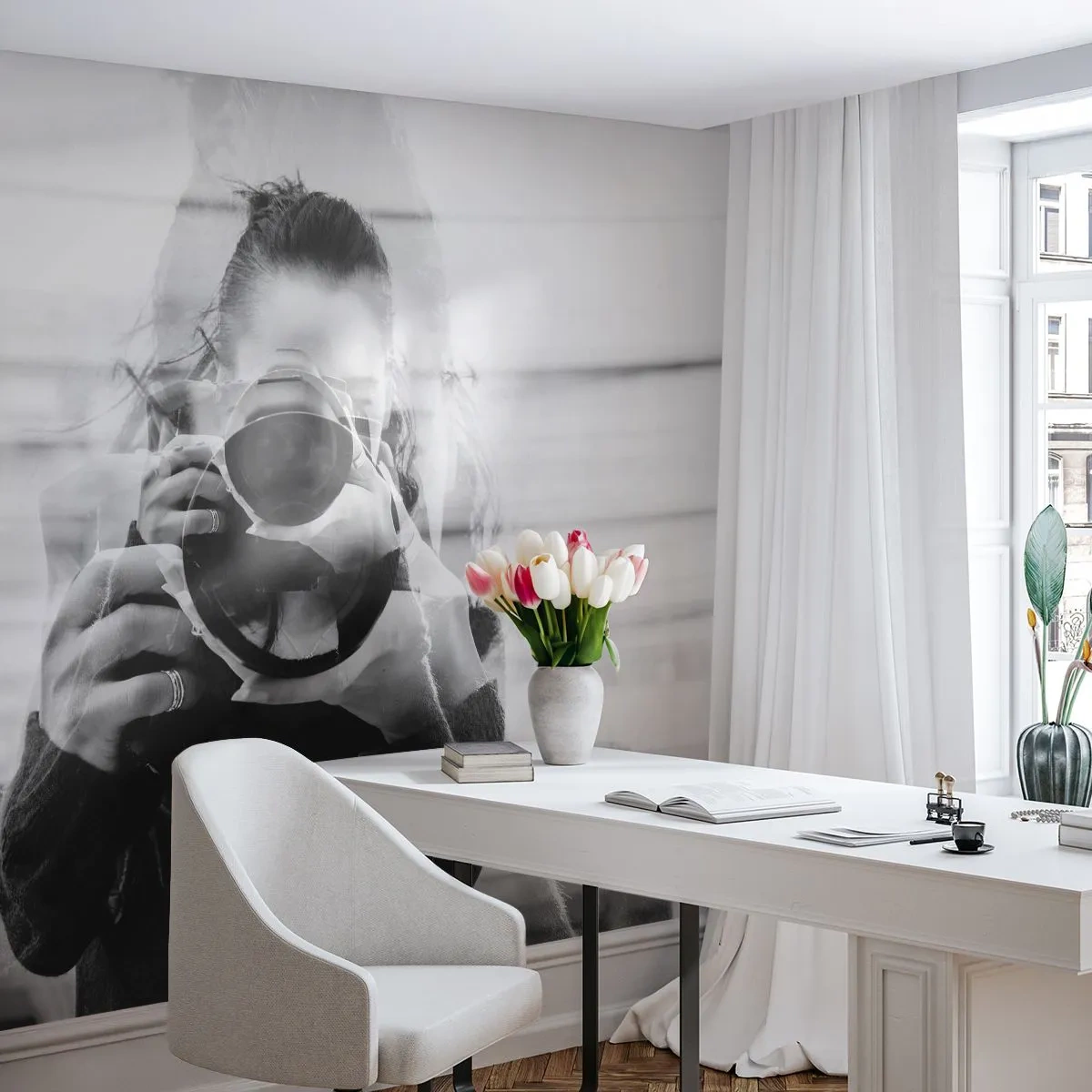 Fotótapéta Premium Canvas - Alkotó meg ez eszköze - Absztrakció, Fotós, Nő - 450x315 cm