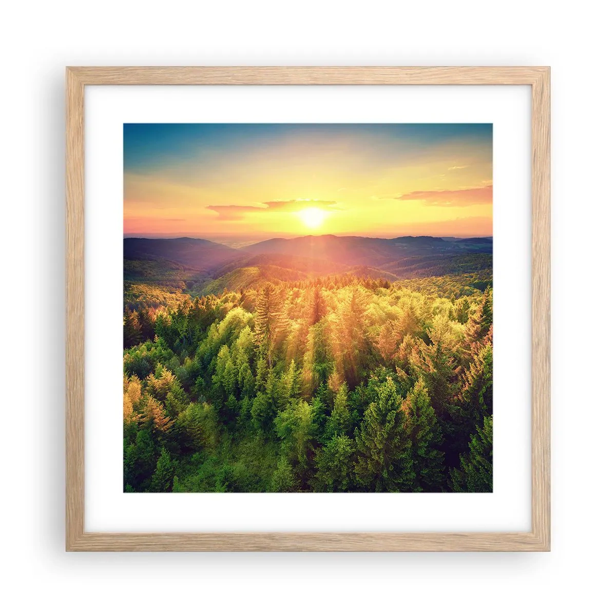 Poszter világos tölgy keretben - Hegytetők és csúcsok - 40x40 cm