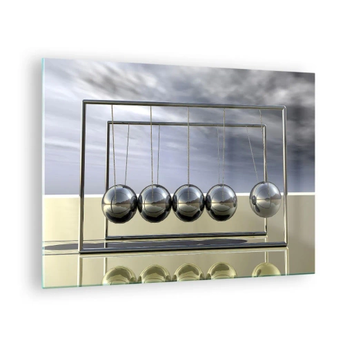 Üveg kép - Newton gömbjei minimalista megközelítésben - 70x50cm - A világ energiája - Modern fali dekoráció nappalihoz és hálószobához ARTTOR
