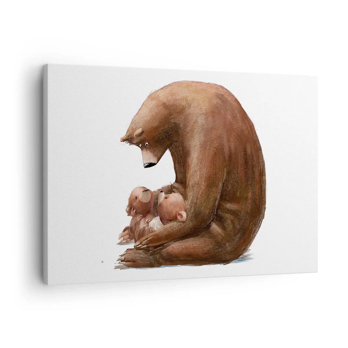 Vászonkép - Egy anyamedve két kis medvével a karjában - 70x50cm - Szép álmokat gyerekek - Modern fali dekoráció nappalihoz és hálószobához ARTTOR