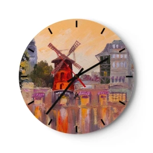 Falióra, Óra - A Moulin Rouge a városkép festői interpretációja - 30x30cm - Párizsi ikonok - Moulin Rouge - Modern fali dekoráció nappalihoz, konyhához és hálószobához ARTTOR
