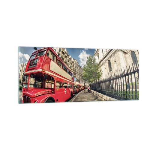 Üveg kép - Londoni utca szürke és piros színben - 100x40 cm