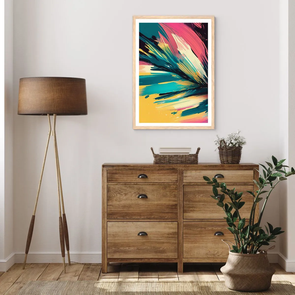 Poszter világos tölgy keretben - Kompozíció - az öröm robbanása - 70x100 cm