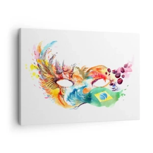 Vászonkép - Brazília ihlette színes akvarell maszk - 70x50cm - Brazília szambával üdvözöl - Modern fali dekoráció nappalihoz és hálószobához ARTTOR