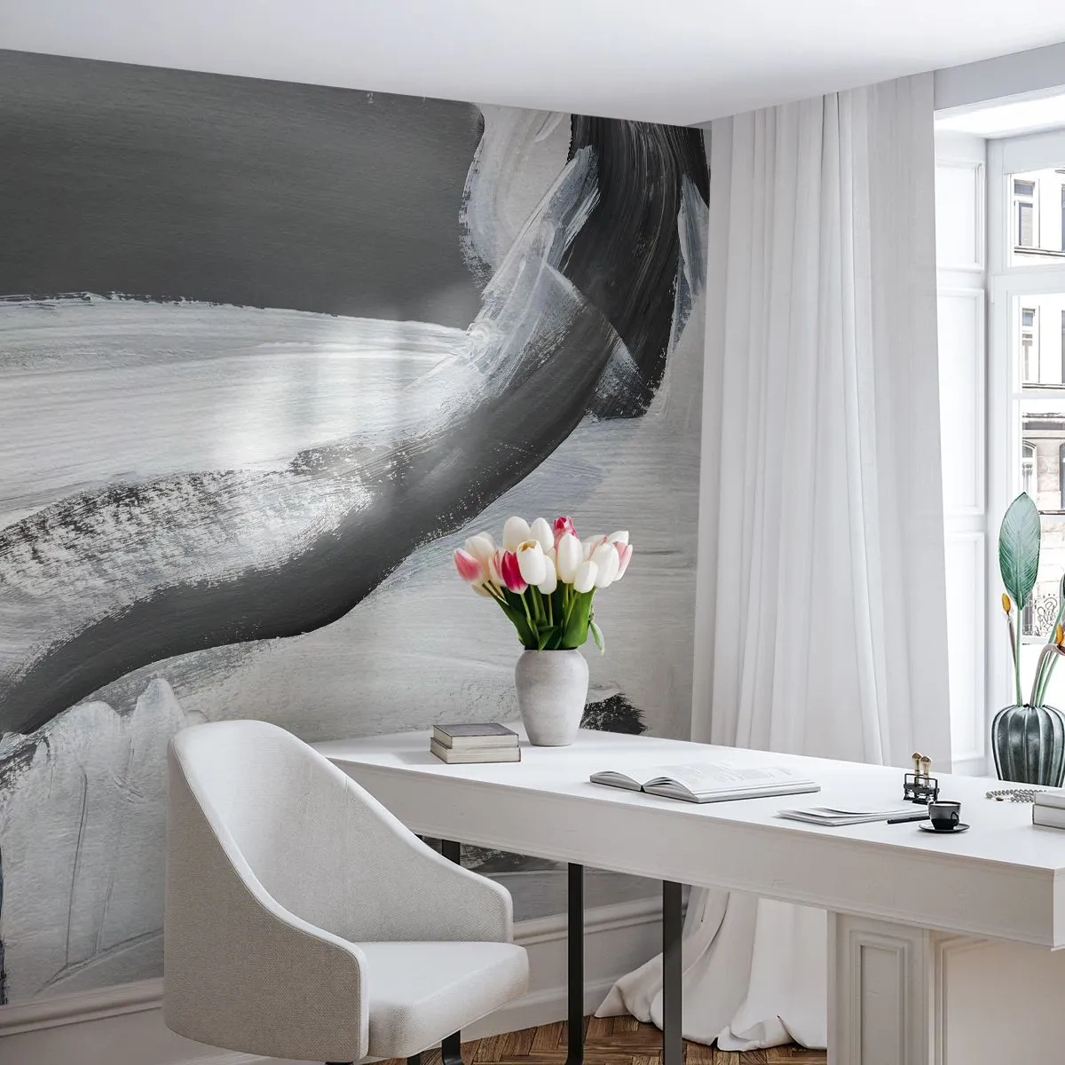 Fotótapéta Standard Eco - Dinamikus ecsetvonások szürke árnyalatokban - 100x70cm - Határozott mozgással - Modern fali dekoráció nappalihoz és hálószobához ARTTOR