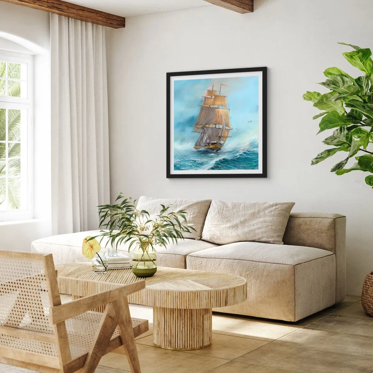 Poszter fehér keretben - A hullámok hullámzása - 40x40 cm