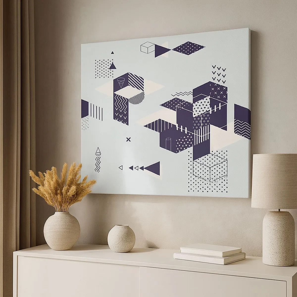 Vászonkép - Modern geometrikus grafika fehér és sötétkék árnyalatokban - 70x50cm - Lélekben a matematika - Modern fali dekoráció nappalihoz és hálószobához ARTTOR