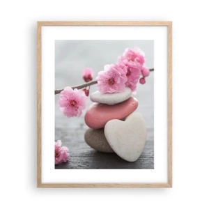 Poszter világos tölgy keretben - Boldogság a cseresznyevirággal - 40x50 cm