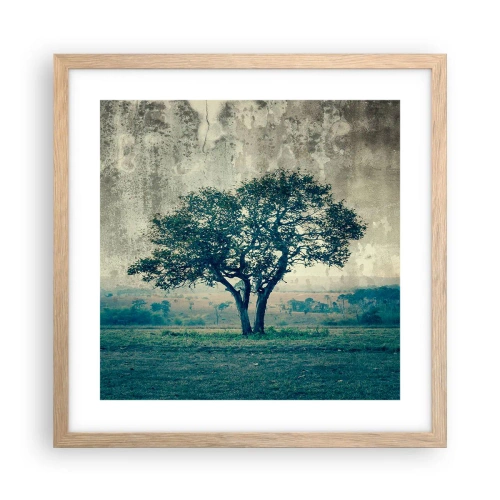 Poszter világos tölgy keretben - Almafa a kék mezőn? - 40x40 cm