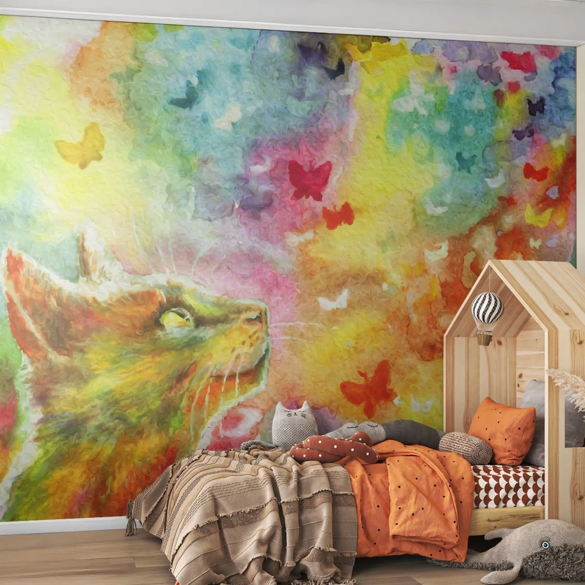 Fotótapéta Premium Sand - Baju-baju a macskaparadicsomban - Állatok, Macska, Pillangó - 100x70 cm