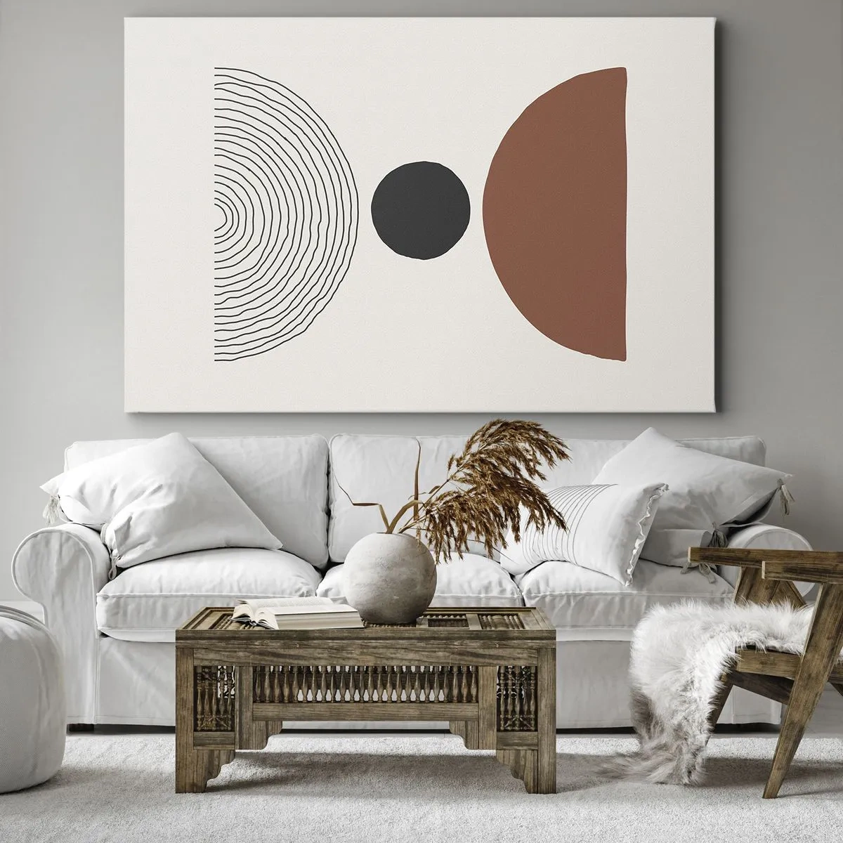 Vászonkép - Absztrakt geometriai alakzatok meleg színekben - 70x50cm - A figyelem középpontjában - Modern fali dekoráció nappalihoz és hálószobához ARTTOR