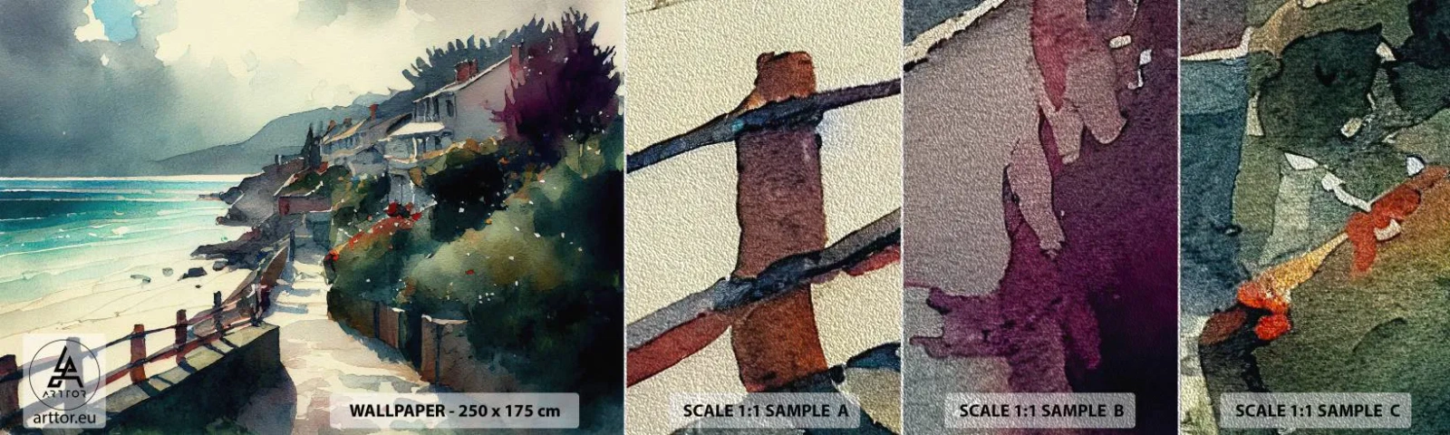 Fotótapéta Minta Premium Sand - Mediterrán város - Házak, Tájkép, Strand - 100x30 cm